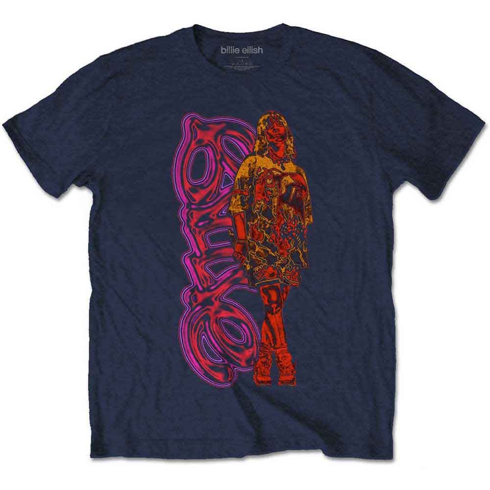 BILLIE EILISH ビリーアイリッシュ - Neon Logo & Billie / Navy Blue / Tシャツ / メンズ - PGS